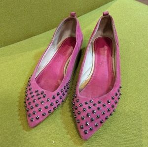 Diesel Pink Suede Studded Pointed Toe Flats Atomic Blonde Style EU 37 US 6.5 R1